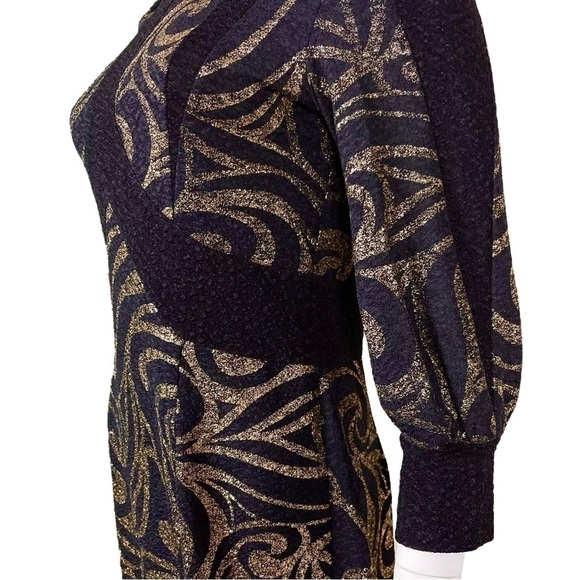 Kayla Tally Taylor Metallic Swirl Stretch Formal Evening Dress Black Gold Size 8 - Picture 4 of 9